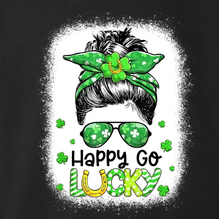 Happy Go Lucky Messy Bun Women Shamrock St Patrick's Day Toddler Hoodie