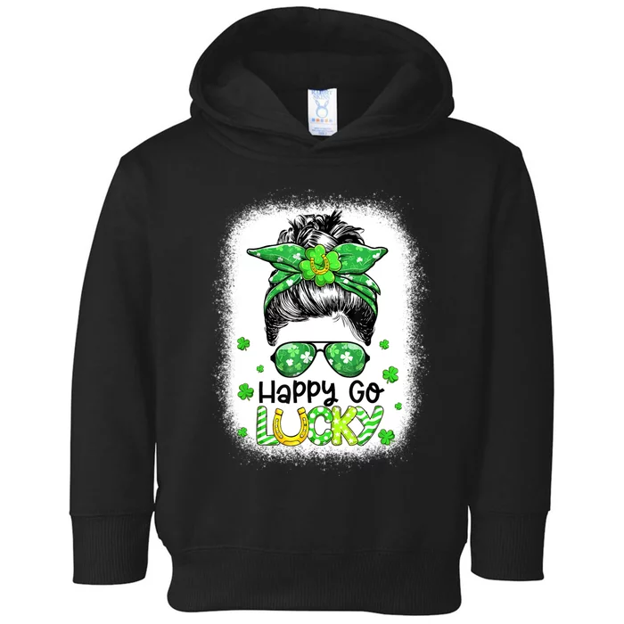 Happy Go Lucky Messy Bun Women Shamrock St Patrick's Day Toddler Hoodie