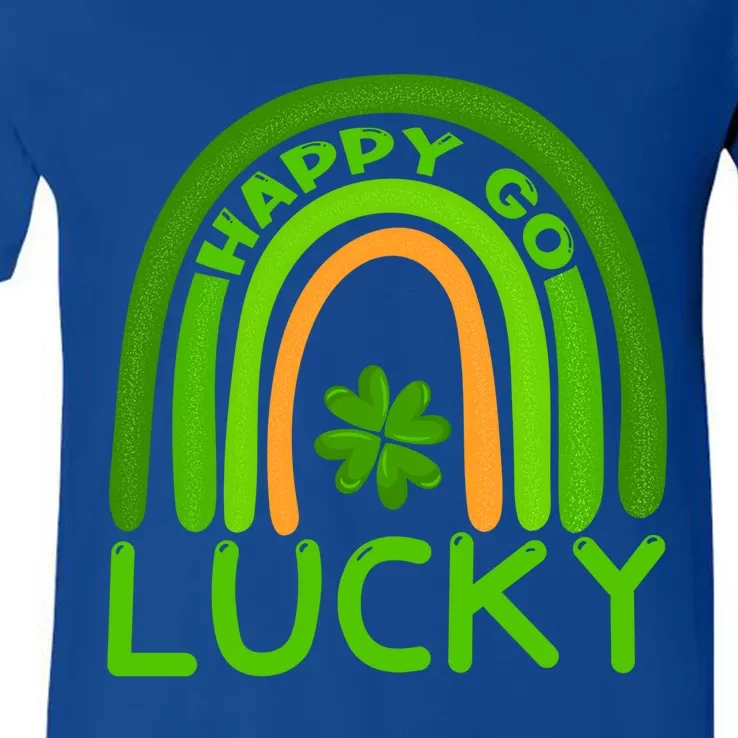 Happy Go Lucky Shamrock St Patrick's Day Meaningful Gift V-Neck T-Shirt