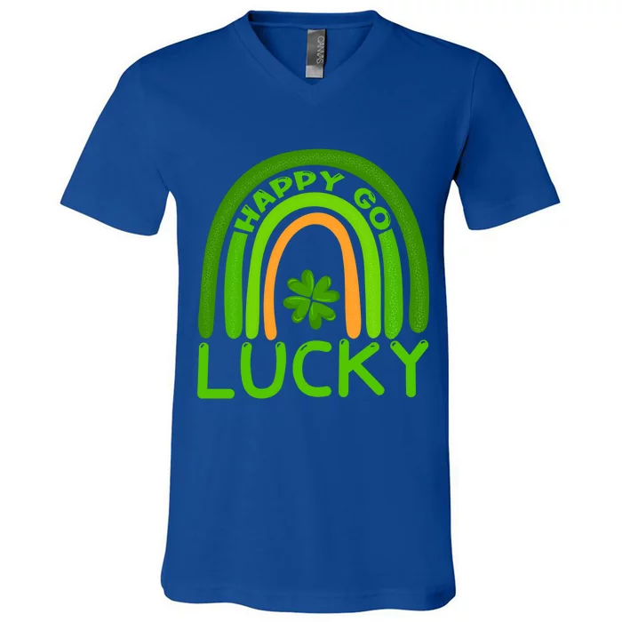 Happy Go Lucky Shamrock St Patrick's Day Meaningful Gift V-Neck T-Shirt