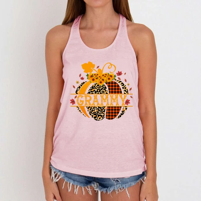 Halloween Grammy Leopard Pumpkin Grandma Fall Season Cute Gift Women's Knotted Racerback Tank