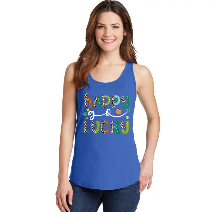 Happy Go Lucky St Patricks Day Leopard Lucky Clover Shamrock Cool Gift Ladies Essential Tank