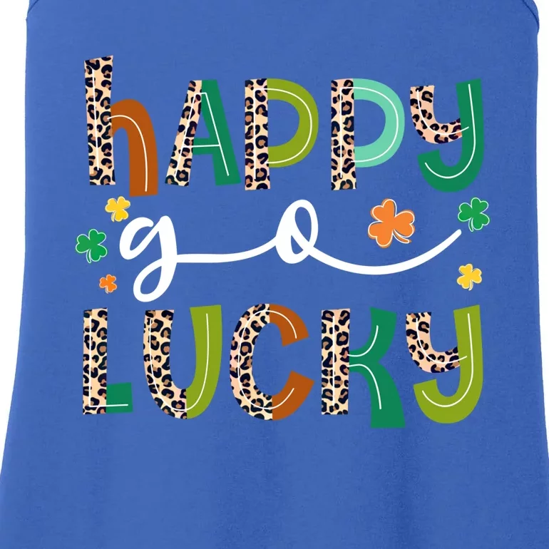 Happy Go Lucky St Patricks Day Leopard Lucky Clover Shamrock Cool Gift Ladies Essential Tank