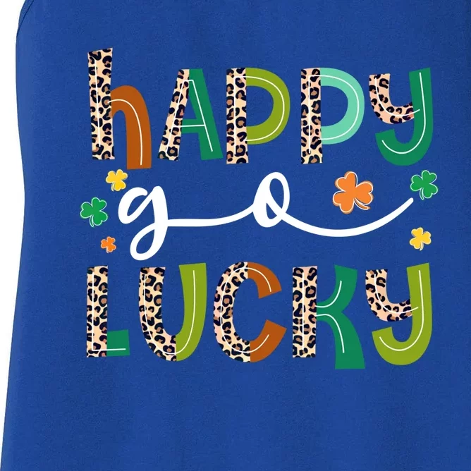 Happy Go Lucky St Patricks Day Leopard Lucky Clover Shamrock Cool Gift Women's Racerback Tank