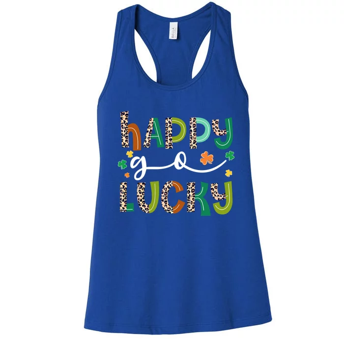 Happy Go Lucky St Patricks Day Leopard Lucky Clover Shamrock Cool Gift Women's Racerback Tank