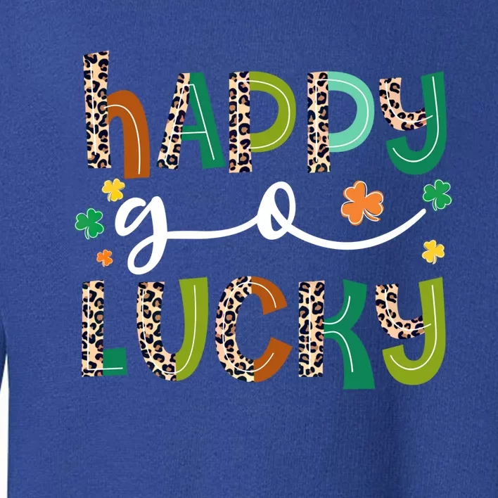 Happy Go Lucky St Patricks Day Leopard Lucky Clover Shamrock Cool Gift Toddler Sweatshirt