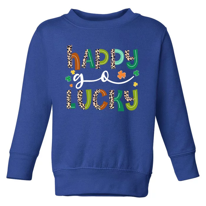 Happy Go Lucky St Patricks Day Leopard Lucky Clover Shamrock Cool Gift Toddler Sweatshirt