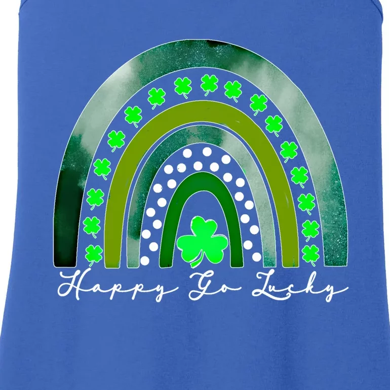 Happy Go Lucky St Patricks Day Rainbow Lucky Clover Shamrock Gift Ladies Essential Tank