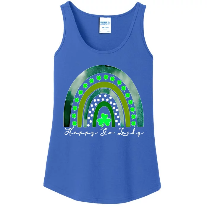 Happy Go Lucky St Patricks Day Rainbow Lucky Clover Shamrock Gift Ladies Essential Tank