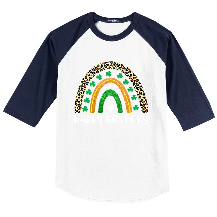 Happy Go Lucky St Patricks Day Rainbow Lucky Clover Shamrock Gift Baseball Sleeve Shirt