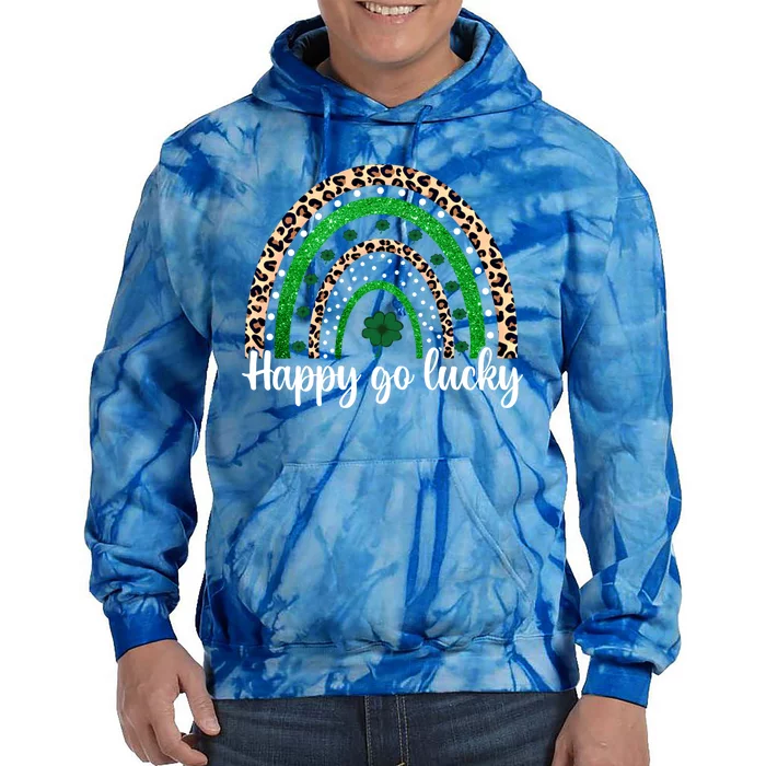 Happy Go Lucky St Patricks Day Rainbow Lucky Clover Shamrock Gift Tie Dye Hoodie