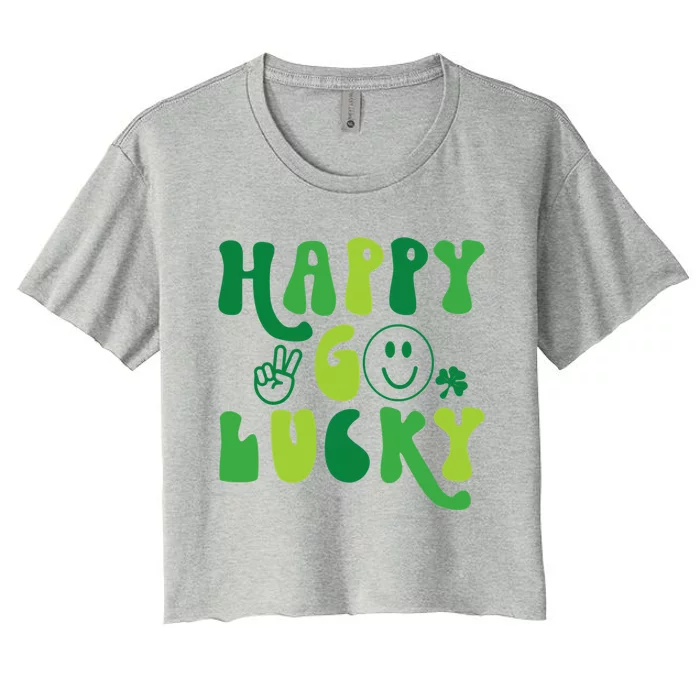 Happy Go Lucky St Patricks Day Smile Lucky Clover Shamrock Meaningful Gift Women's Crop Top Tee