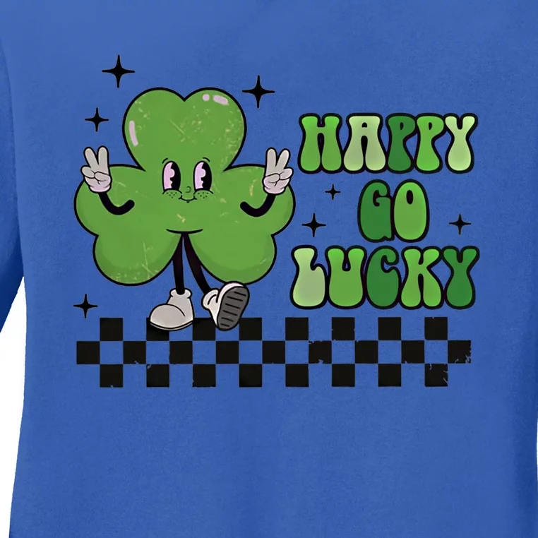 Happy Go Lucky St Patrick's Day Retro Groovy Cool Gift Ladies Long Sleeve Shirt