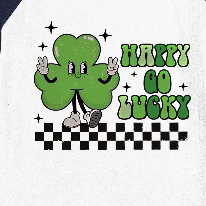 Happy Go Lucky St Patrick's Day Retro Groovy Cool Gift Baseball Sleeve Shirt