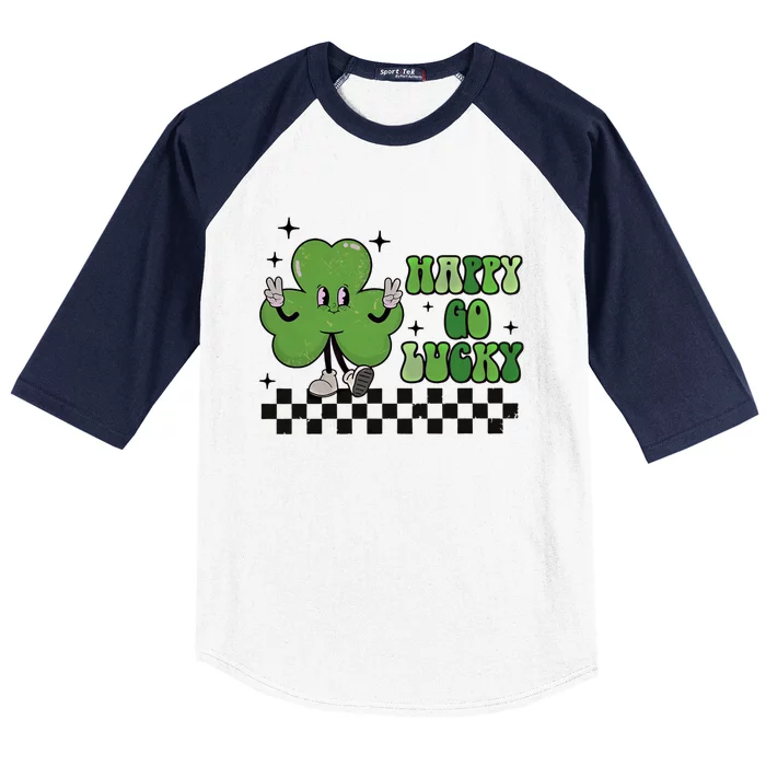 Happy Go Lucky St Patrick's Day Retro Groovy Cool Gift Baseball Sleeve Shirt