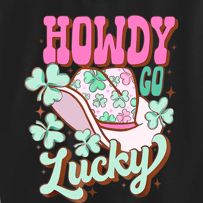 Howdy Go Lucky Cowboy Western St Patricks Day Irish Shamrock Kids Sweatshirt