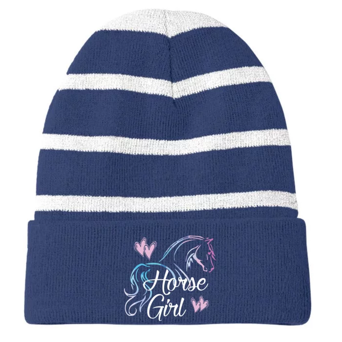 HORSE GIRL Love Horses Riding Rider Women Gift Striped Beanie with Solid Band