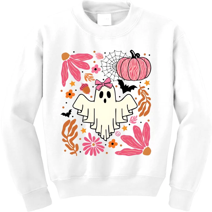 Halloween Ghost Leopard Pumpkin Cute Ghoul Kids Sweatshirt