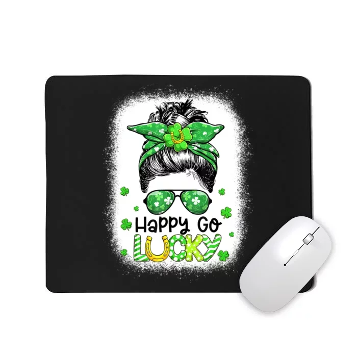 Happy Go Lucky Messy Bun Women Shamrock St Patrick's Day Mousepad