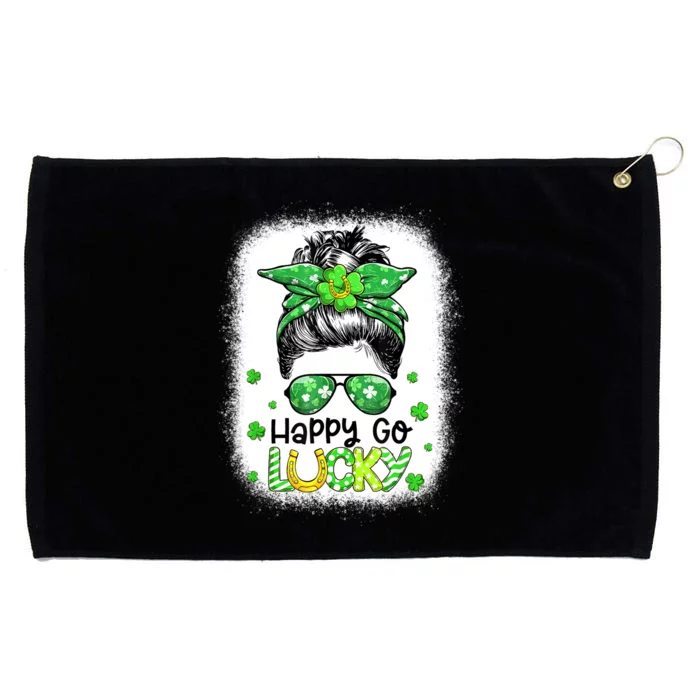 Happy Go Lucky Messy Bun Women Shamrock St Patrick's Day Grommeted Golf Towel