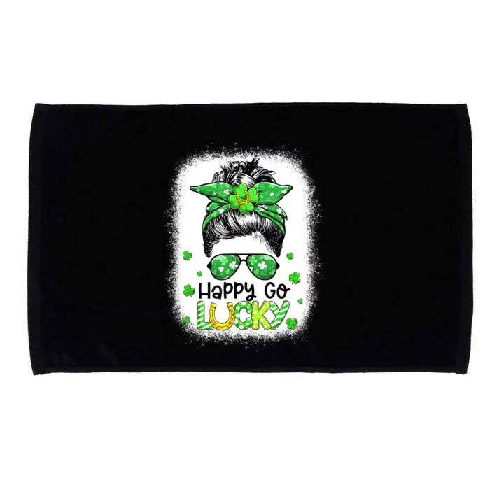 Happy Go Lucky Messy Bun Women Shamrock St Patrick's Day Microfiber Hand Towel