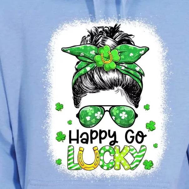 Happy Go Lucky Messy Bun Women Shamrock St Patrick's Day Unisex Surf Hoodie