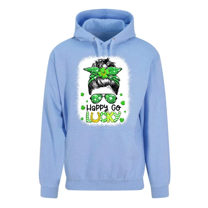 Happy Go Lucky Messy Bun Women Shamrock St Patrick's Day Unisex Surf Hoodie