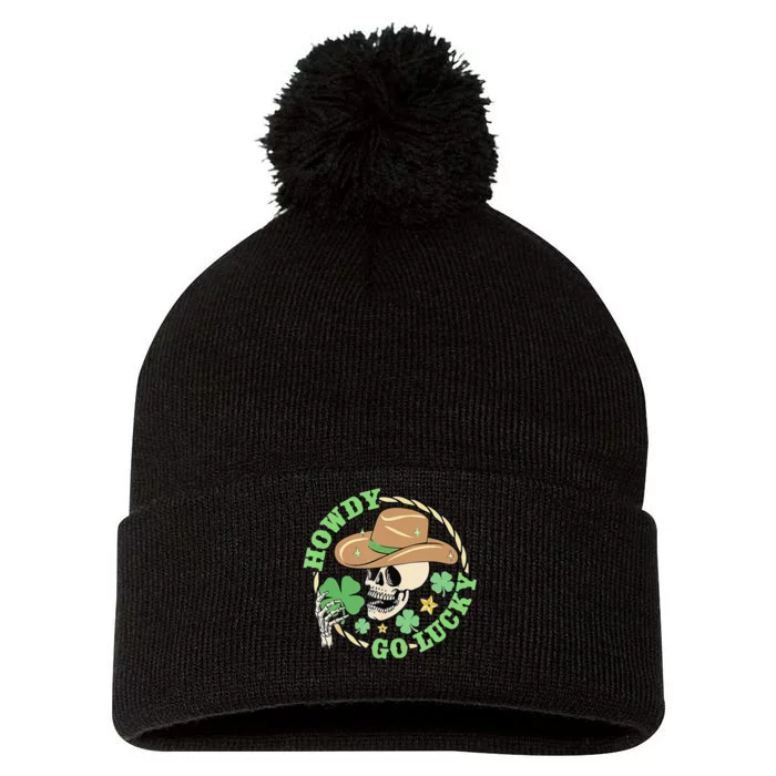 Howdy Go Lucky Cow Skull St Patricks Day Irish Shamrock Pom Pom 12in Knit Beanie