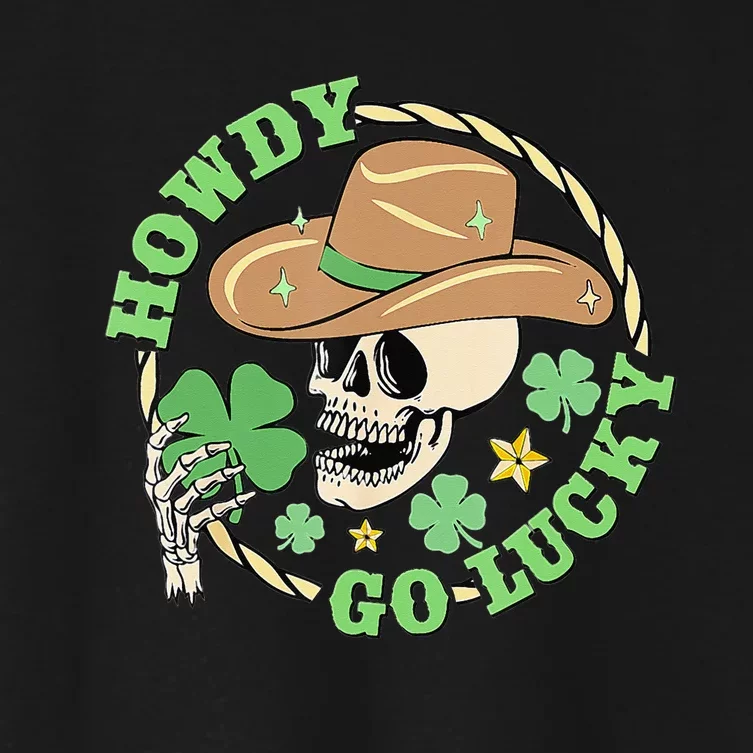 Howdy Go Lucky Cow Skull St Patricks Day Irish Shamrock Women's Crop Top Tee