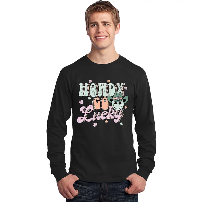 Howdy Go Lucky Happy St Patricks Day Cow Irish Shamrock Long Sleeve Shirt