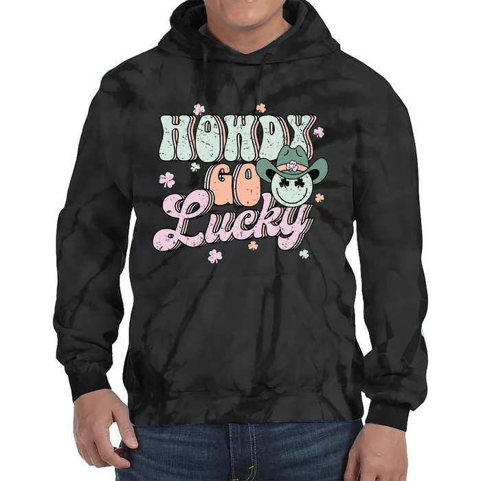 Howdy Go Lucky Happy St Patricks Day Cow Irish Shamrock Tie Dye Hoodie