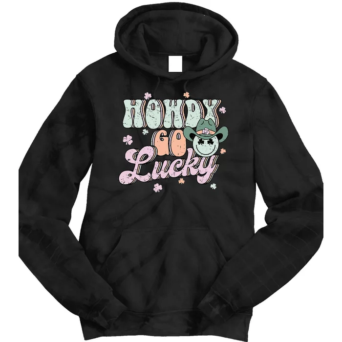 Howdy Go Lucky Happy St Patricks Day Cow Irish Shamrock Tie Dye Hoodie