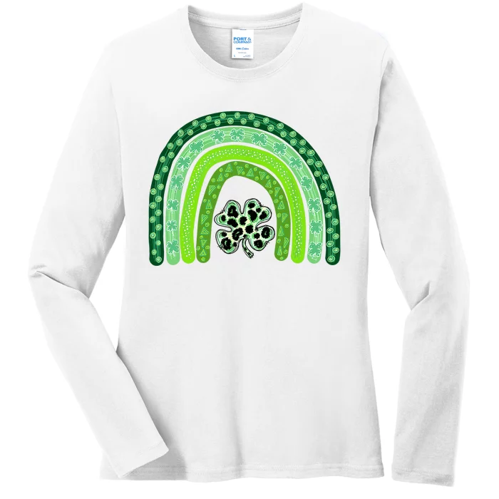 Happy Go Lucky Rainbow Leopard Lucky Saint Patrick's Day Ladies Long Sleeve Shirt