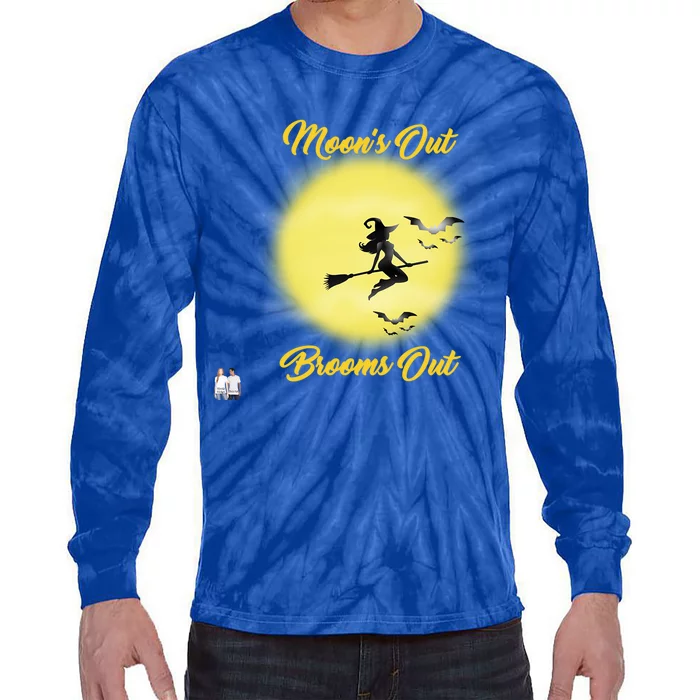 Halloween Gift MoonS Out Brooms Out Gift Tie-Dye Long Sleeve Shirt