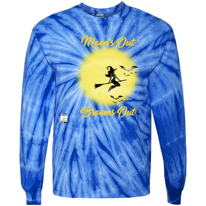 Halloween Gift MoonS Out Brooms Out Gift Tie-Dye Long Sleeve Shirt