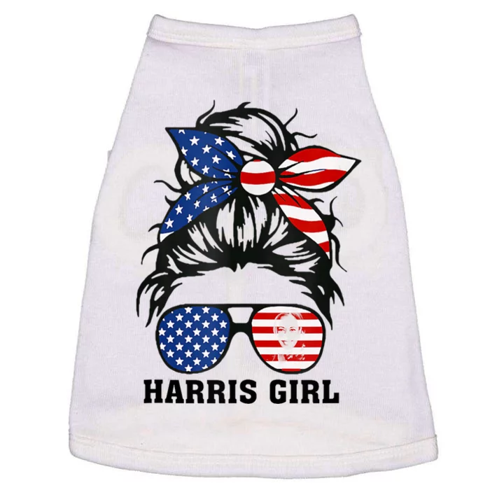 Harris Girl Messy Bun 2024 Vote President Kamala Campaign Doggie Tank