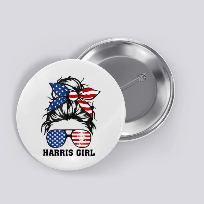 Harris Girl Messy Bun 2024 Vote President Kamala Campaign Button