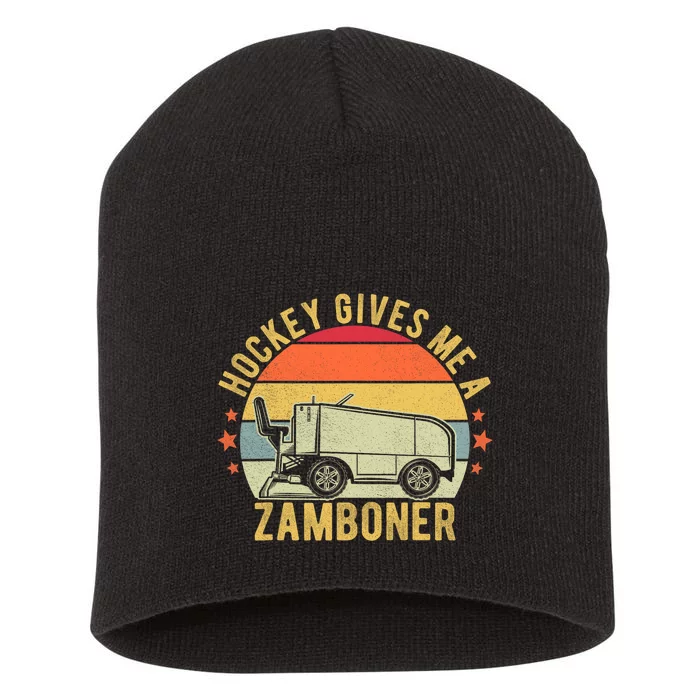 Hockey Gives Me A Zamboner Funny Hockey Fan Short Acrylic Beanie