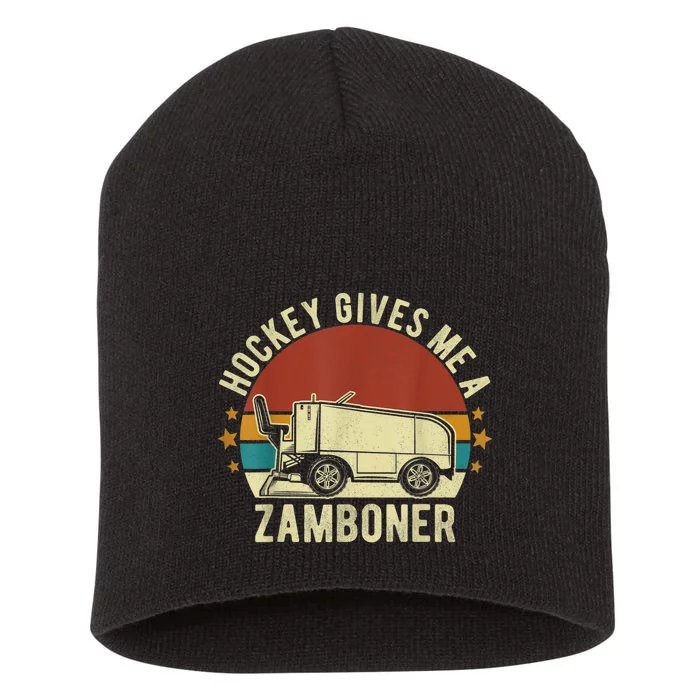 Hockey Gives Me A Zamboner Funny Hockey Fan Men Short Acrylic Beanie