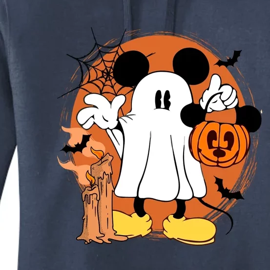 Halloween Ghost Mouse Pumpkin Retro Spooky Vibe Women's Pullover Hoodie