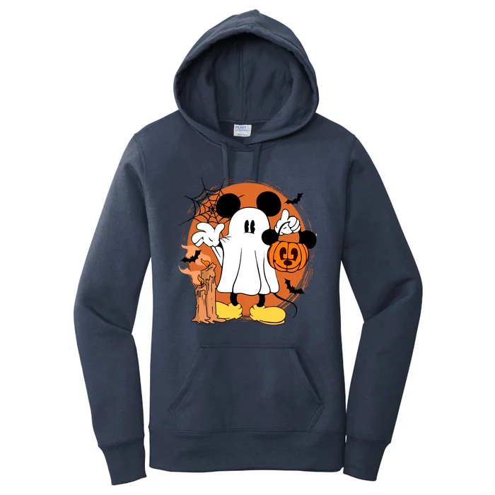 Halloween Ghost Mouse Pumpkin Retro Spooky Vibe Women's Pullover Hoodie