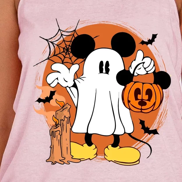 Halloween Ghost Mouse Pumpkin Retro Spooky Vibe Women's Knotted Racerback Tank