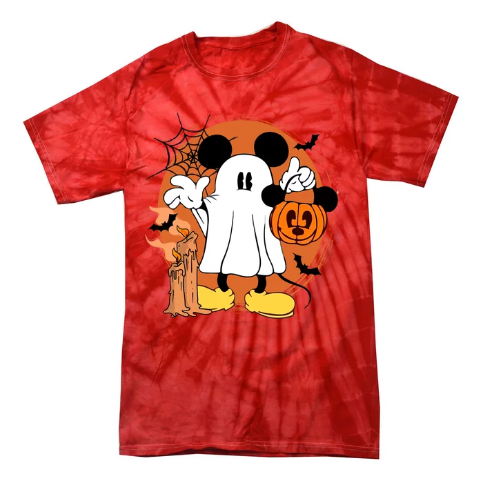 Halloween Ghost Mouse Pumpkin Retro Spooky Vibe Tie-Dye T-Shirt