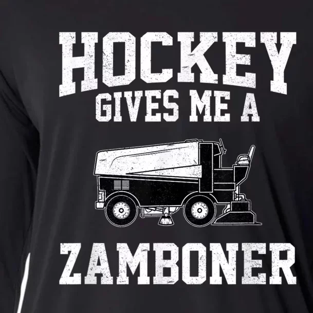 Hockey Gives Me A Zamboner Funny Hockey Cooling Performance Long Sleeve Crew