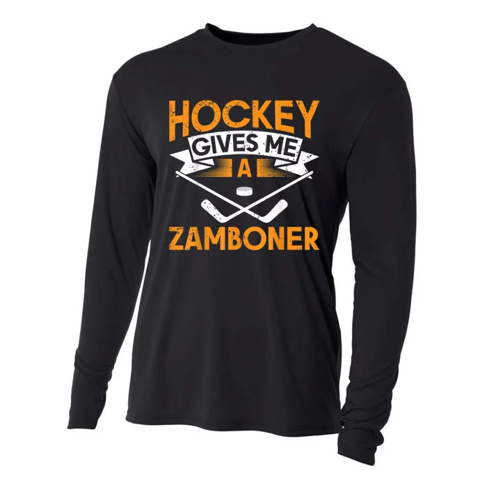 Hockey Gives Me A Zamboner Funny Ice Hockey Cooling Performance Long Sleeve Crew