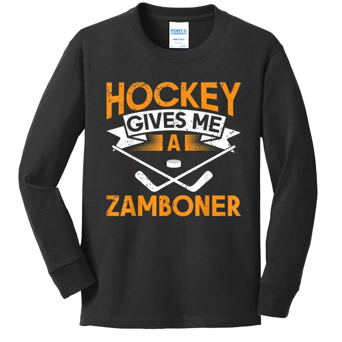 Hockey Gives Me A Zamboner Funny Ice Hockey Kids Long Sleeve Shirt