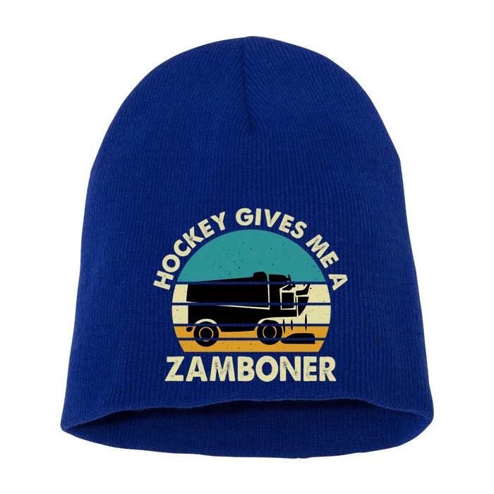 Hockey Gives Me A Zamboner Funny Hockey Retro Vintage Gift Short Acrylic Beanie