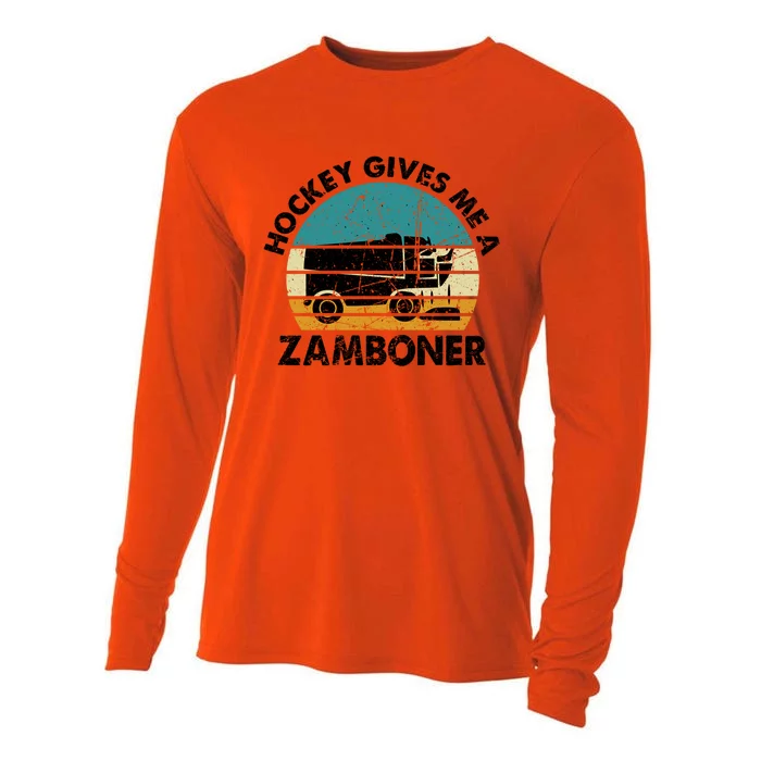 Hockey Gives Me A Zamboner Funny Hockey Retro Vintage Great Gift Cooling Performance Long Sleeve Crew