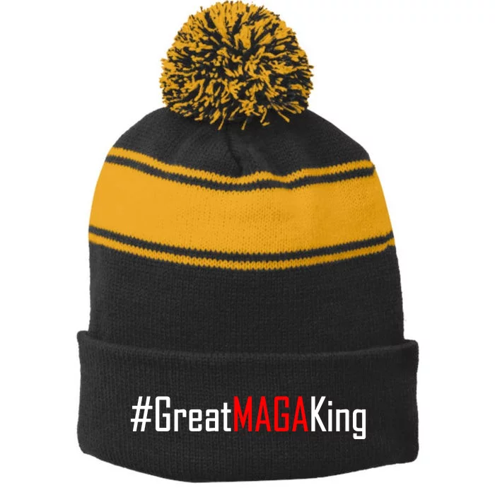 Hashtag Great MAGA King Trump 2024 Stripe Pom Pom Beanie