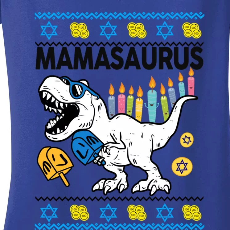 Hanukkahcute Gift Mom Mamasaurus Chanukah Dinosaur Funny Great Gift Women's V-Neck T-Shirt